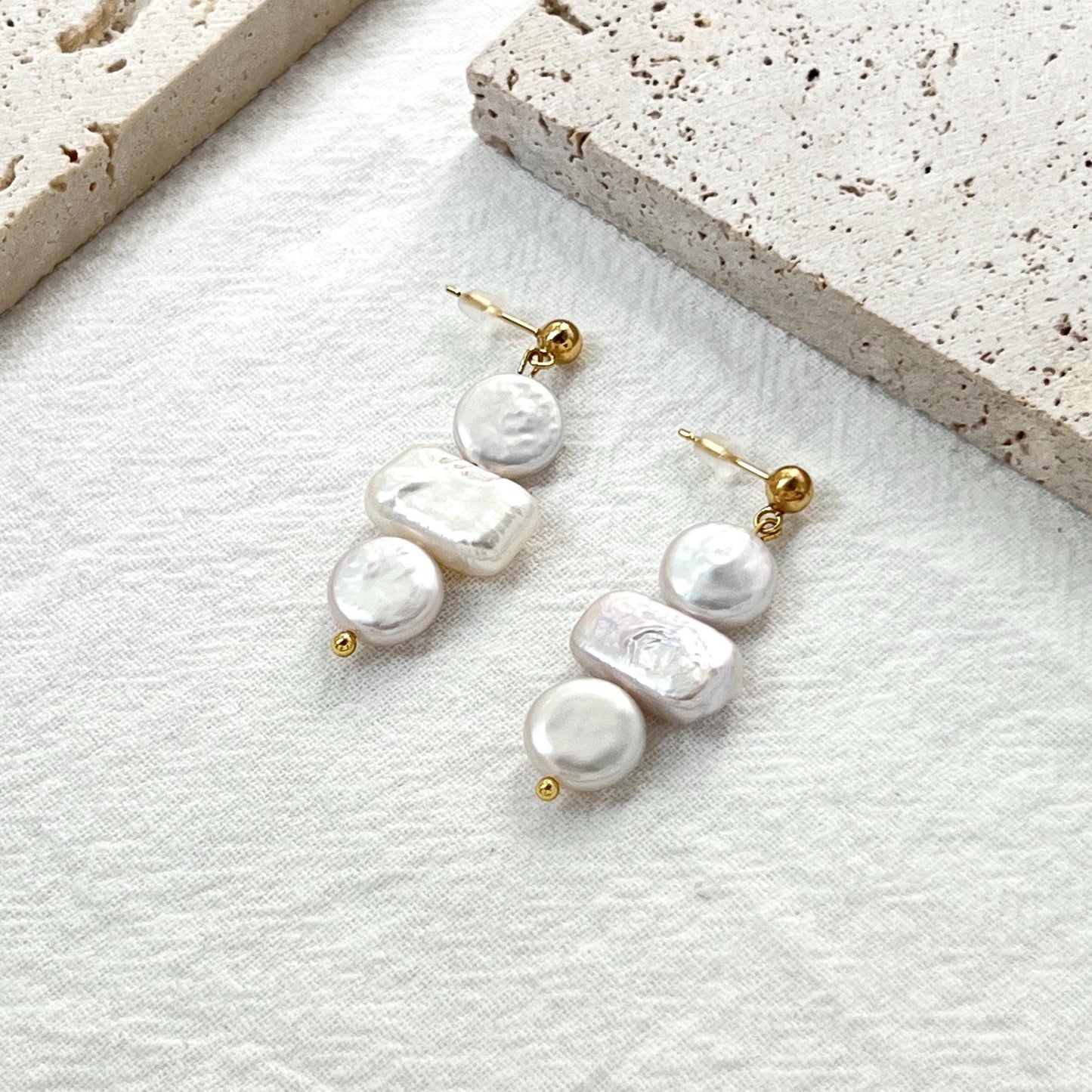 Dainty Freshwater Baroque Pearl Dangling Earrings,Minimalist Coin Bar Pearl Dangle Earrings,Everyday Modern Drop Earrings,Gift For Women
