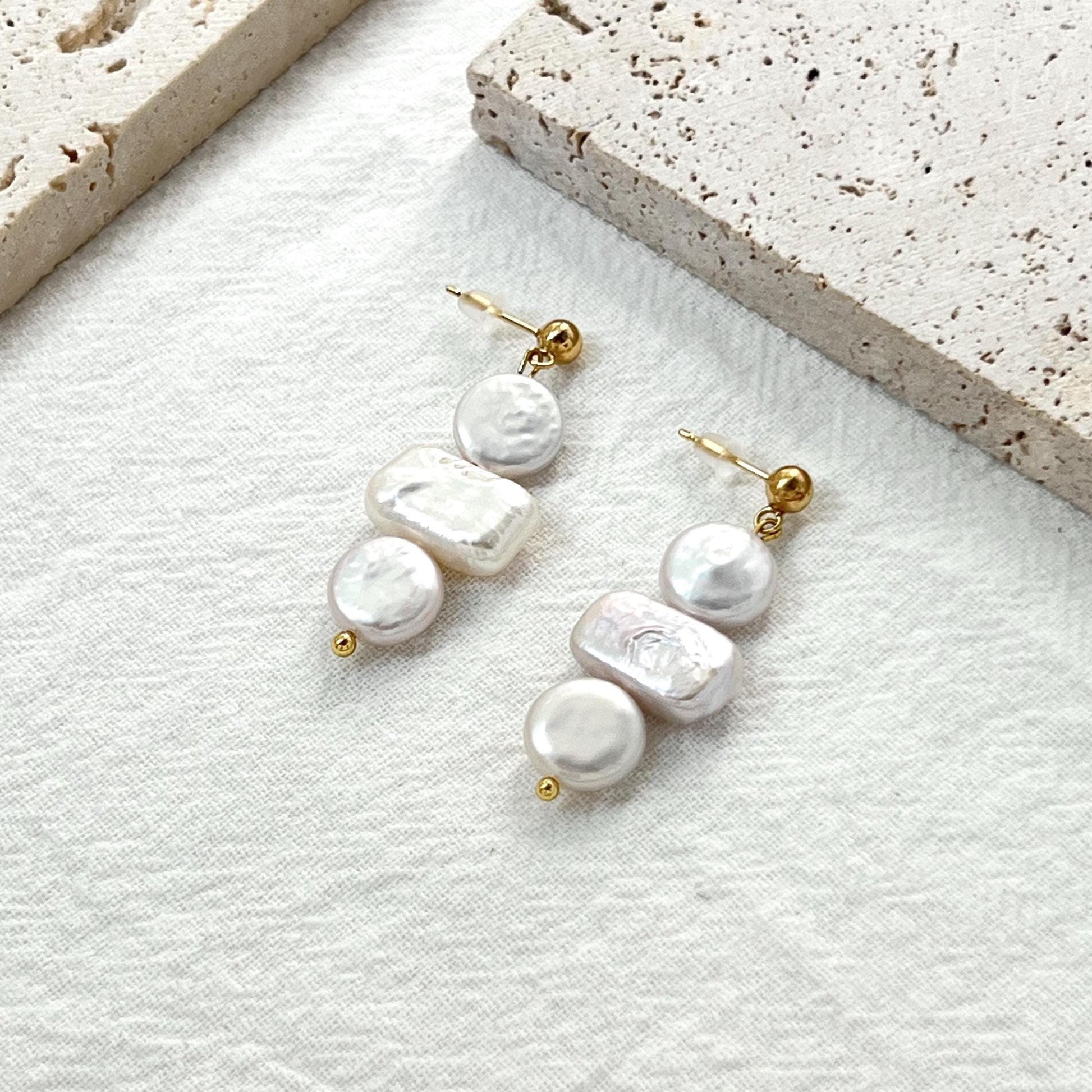 Dainty Freshwater Baroque Pearl Dangling Earrings,Minimalist Coin Bar Pearl Dangle Earrings,Everyday Modern Drop Earrings,Gift For Women