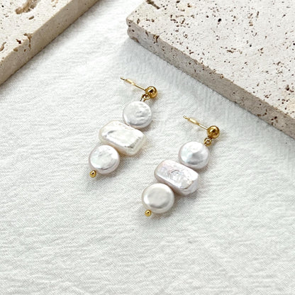 Dainty Freshwater Baroque Pearl Dangling Earrings,Minimalist Coin Bar Pearl Dangle Earrings,Everyday Modern Drop Earrings,Gift For Women