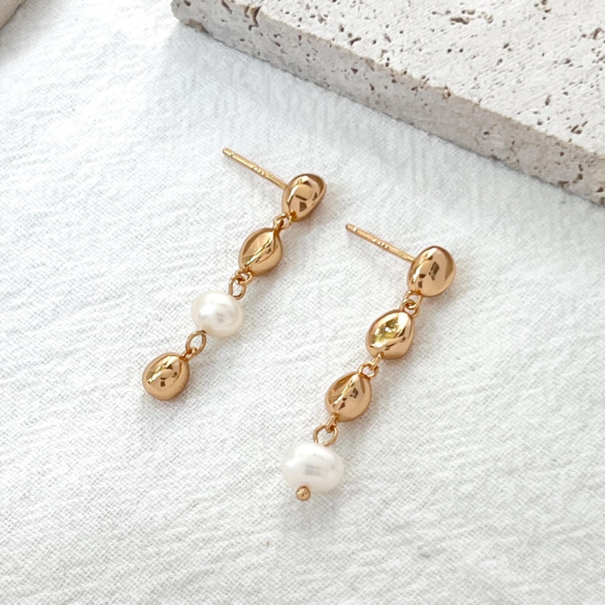 18K Gold Freshwater Pearl Beads Dangling Earrings,Dainty Teardrop Earrings,Minimalist Daily Earrings,Wedding Jewelry,Birthday Gifts For Her