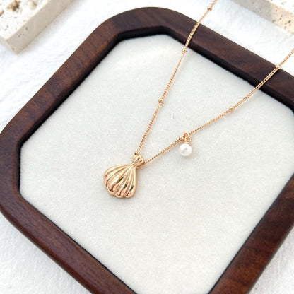 18K Gold Shell Freshwater Pearl Charm Necklace,Minimalist Shell Jewelry,Dainty Wedding Bridal Necklace,Bridesmaid Gift,Birthday Gift For Her