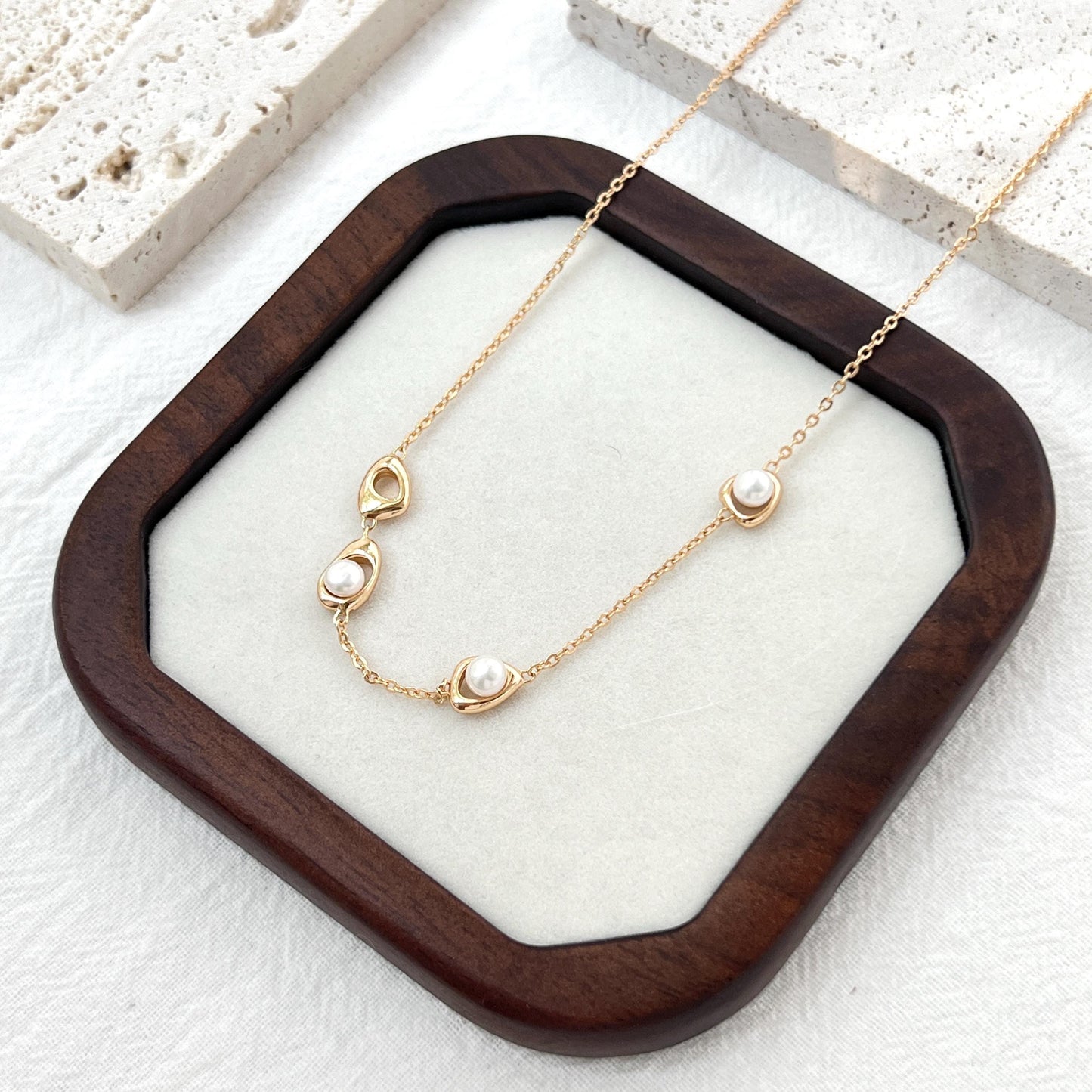 18K Vintage Gold Dainty Pearl Modern Design Necklace,Minimalist Gold Chain Everyday Jewelry,Bridesmaid Gift,Birthday Christmas Gift For Her