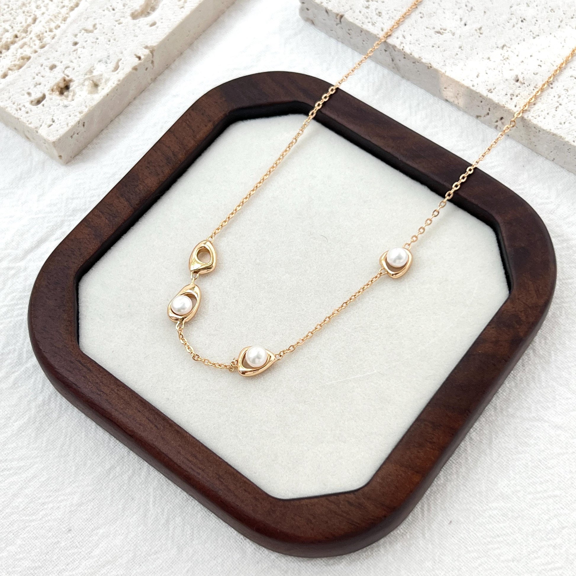 18K Vintage Gold Dainty Pearl Modern Design Necklace,Minimalist Gold Chain Everyday Jewelry,Bridesmaid Gift,Birthday Christmas Gift For Her