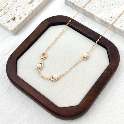 18K Vintage Gold Dainty Pearl Modern Design Necklace,Minimalist Gold Chain Everyday Jewelry,Bridesmaid Gift,Birthday Christmas Gift For Her