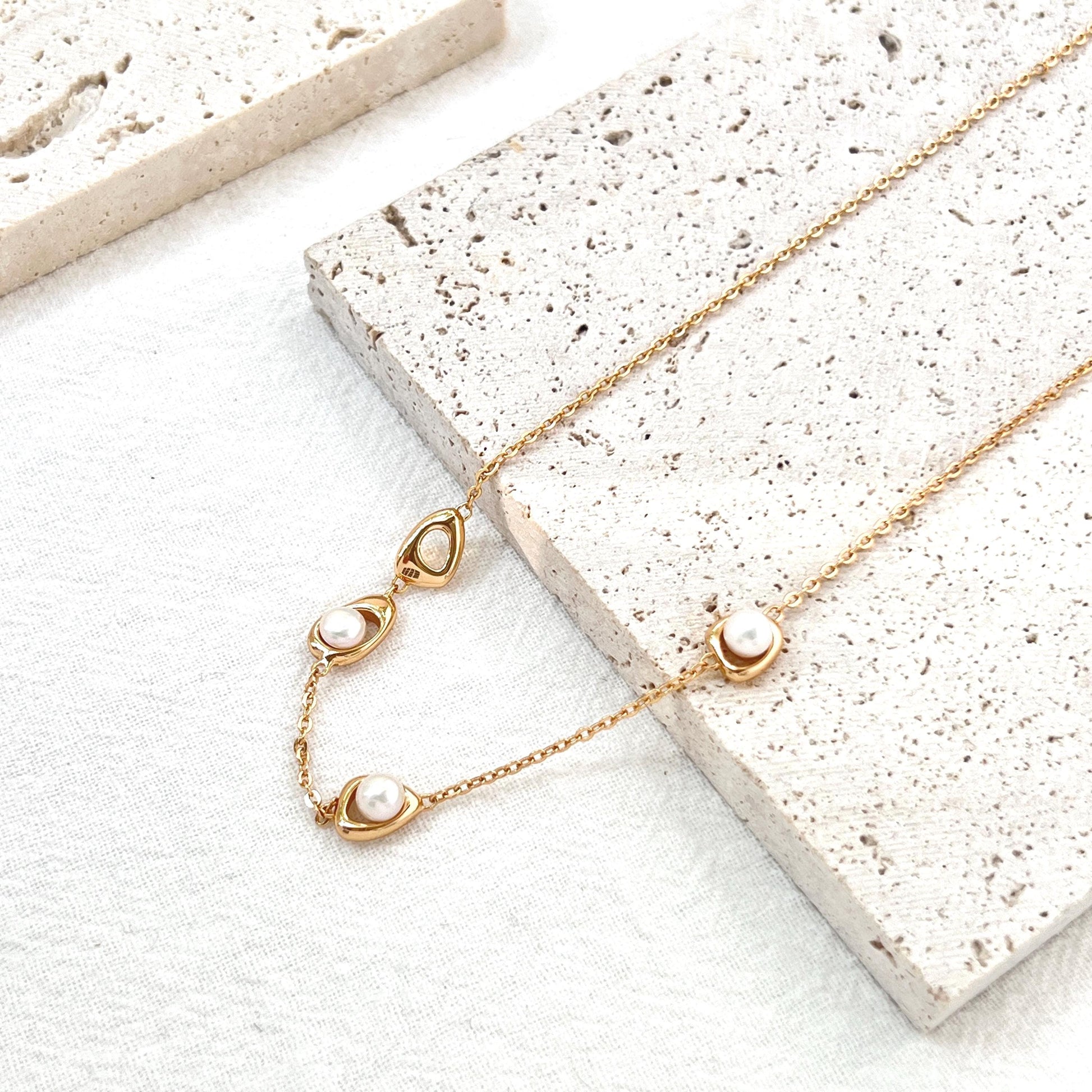 18K Vintage Gold Dainty Pearl Modern Design Necklace,Minimalist Gold Chain Everyday Jewelry,Bridesmaid Gift,Birthday Christmas Gift For Her