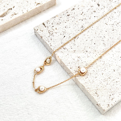 18K Vintage Gold Dainty Pearl Modern Design Necklace,Minimalist Gold Chain Everyday Jewelry,Bridesmaid Gift,Birthday Christmas Gift For Her