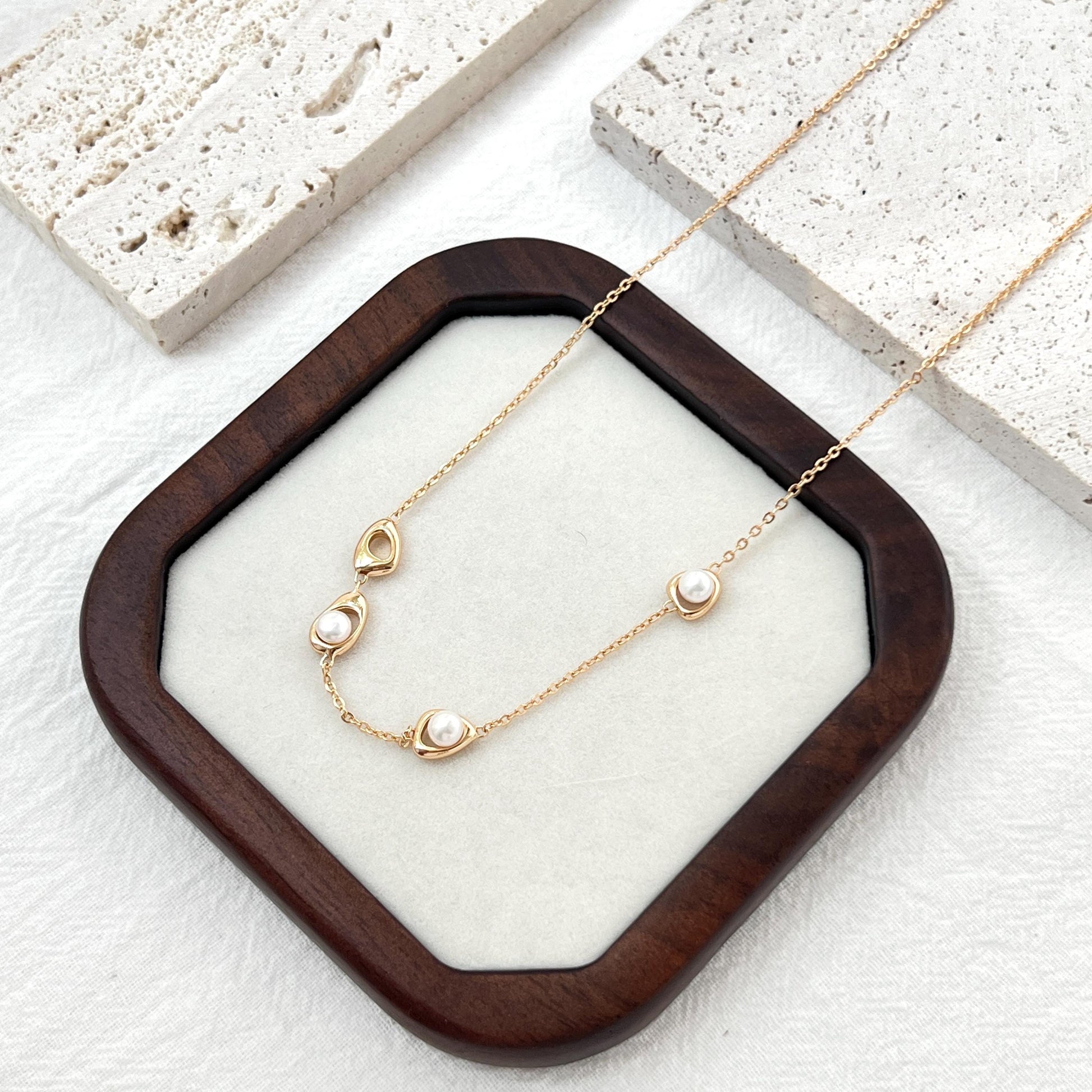 18K Vintage Gold Dainty Pearl Modern Design Necklace,Minimalist Gold Chain Everyday Jewelry,Bridesmaid Gift,Birthday Christmas Gift For Her