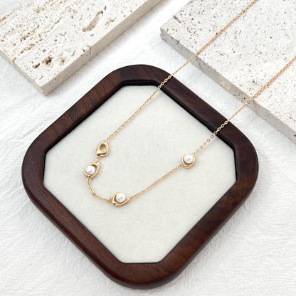 18K Vintage Gold Dainty Pearl Modern Design Necklace,Minimalist Gold Chain Everyday Jewelry,Bridesmaid Gift,Birthday Christmas Gift For Her