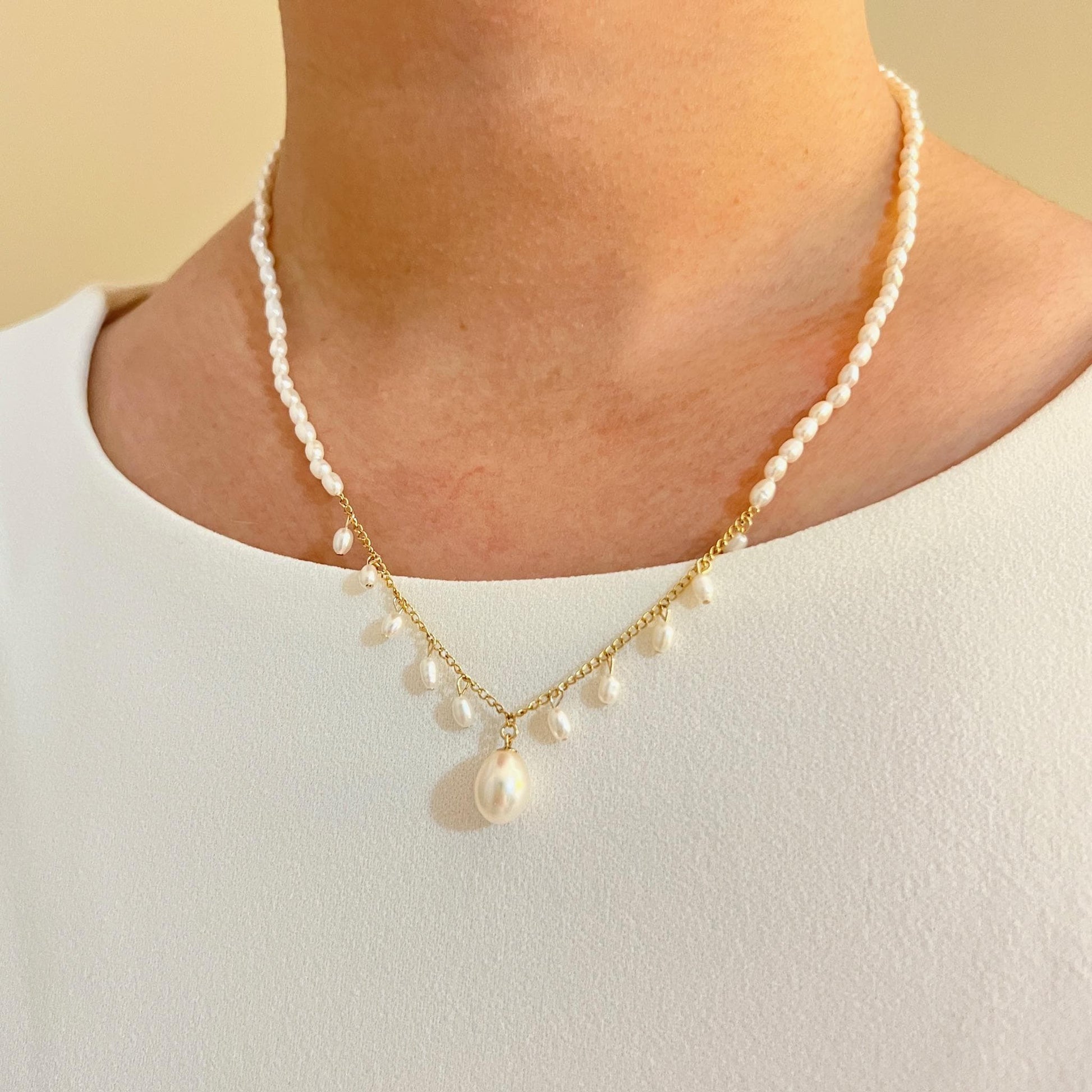 Dainty Freshwater Baroque Pearl Beaded Gold Necklace,Minimalist Boho Beads Necklace,Wedding Bridal Jewelry,Bridesmaid Gift,Gift For Her