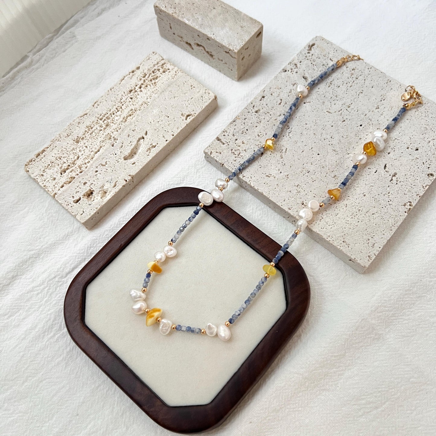 Colorful Dainty Baroque Pearl Lapis Lazuli Beeswax Beaded Choker Necklace,Minimalist Everyday Gemstone Necklace,Wedding Gifts,Birthday Gifts