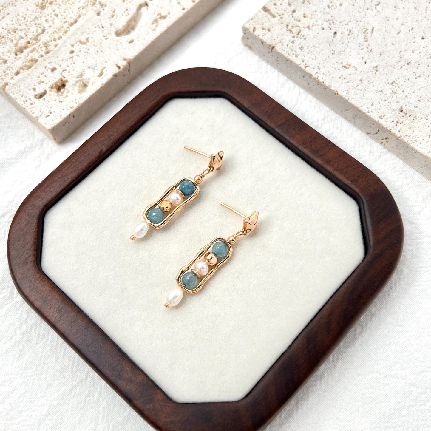 18K Gold Star Freshwater Pearl Gemstone Dangling Earrings,Dainty Blue Stone Drop Earrings,Minimalist Earrings Dangle,Birthday Gifts For Her