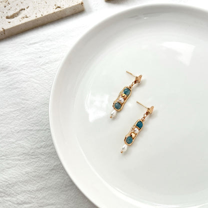 18K Gold Star Freshwater Pearl Gemstone Dangling Earrings,Dainty Blue Stone Drop Earrings,Minimalist Earrings Dangle,Birthday Gifts For Her