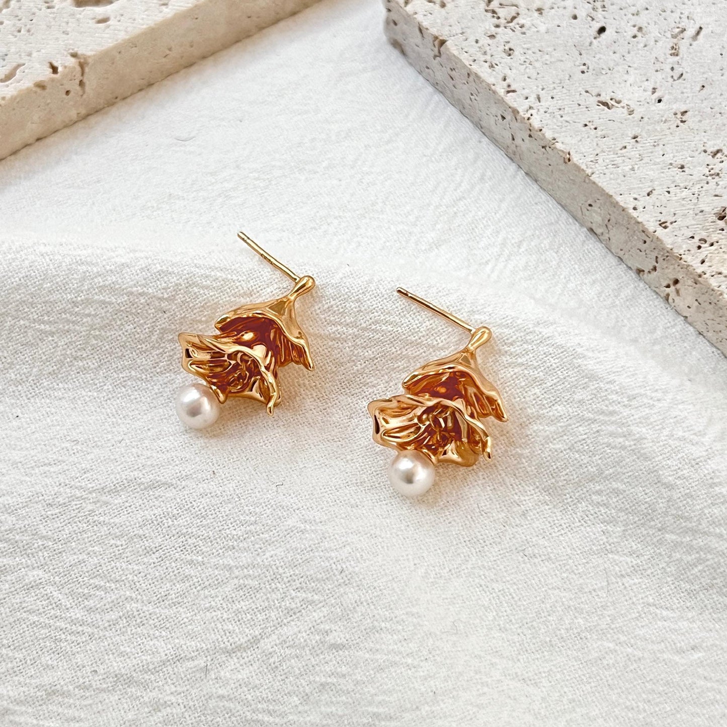 18K Gold Christmas Tree Pearl Dangle Earrings,Dainty Forest Jingle Earrings,Minimalist Freshwater Pearl Drop Earrings,Birthday Gifts For Her