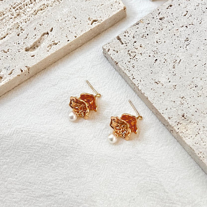 18K Gold Christmas Tree Pearl Dangle Earrings,Dainty Forest Jingle Earrings,Minimalist Freshwater Pearl Drop Earrings,Birthday Gifts For Her