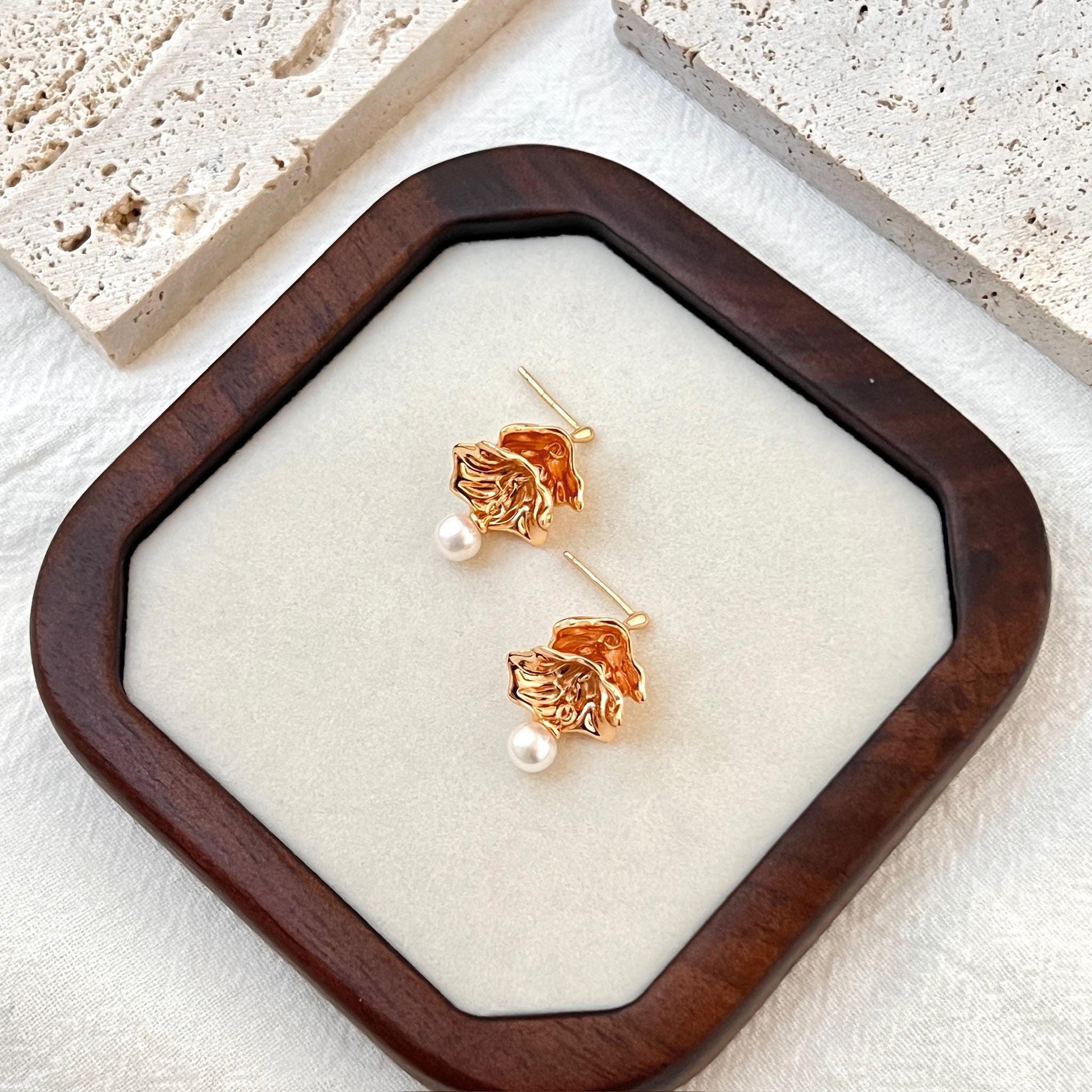 18K Gold Christmas Tree Pearl Dangle Earrings,Dainty Forest Jingle Earrings,Minimalist Freshwater Pearl Drop Earrings,Birthday Gifts For Her