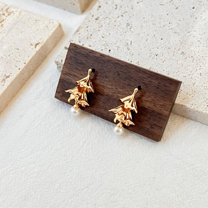 18K Gold Christmas Tree Pearl Dangle Earrings,Dainty Forest Jingle Earrings,Minimalist Freshwater Pearl Drop Earrings,Birthday Gifts For Her