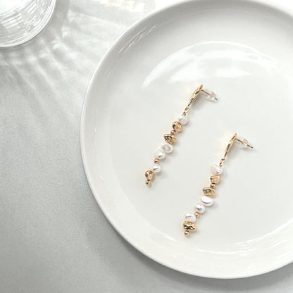 18K Gold Real Freshwater Baroque Pearl Drop Earrings,Dainty Vintage Pearl Earrings,Long Dangling Pearl Earrings,Bridal Bridesmaid Jewelry