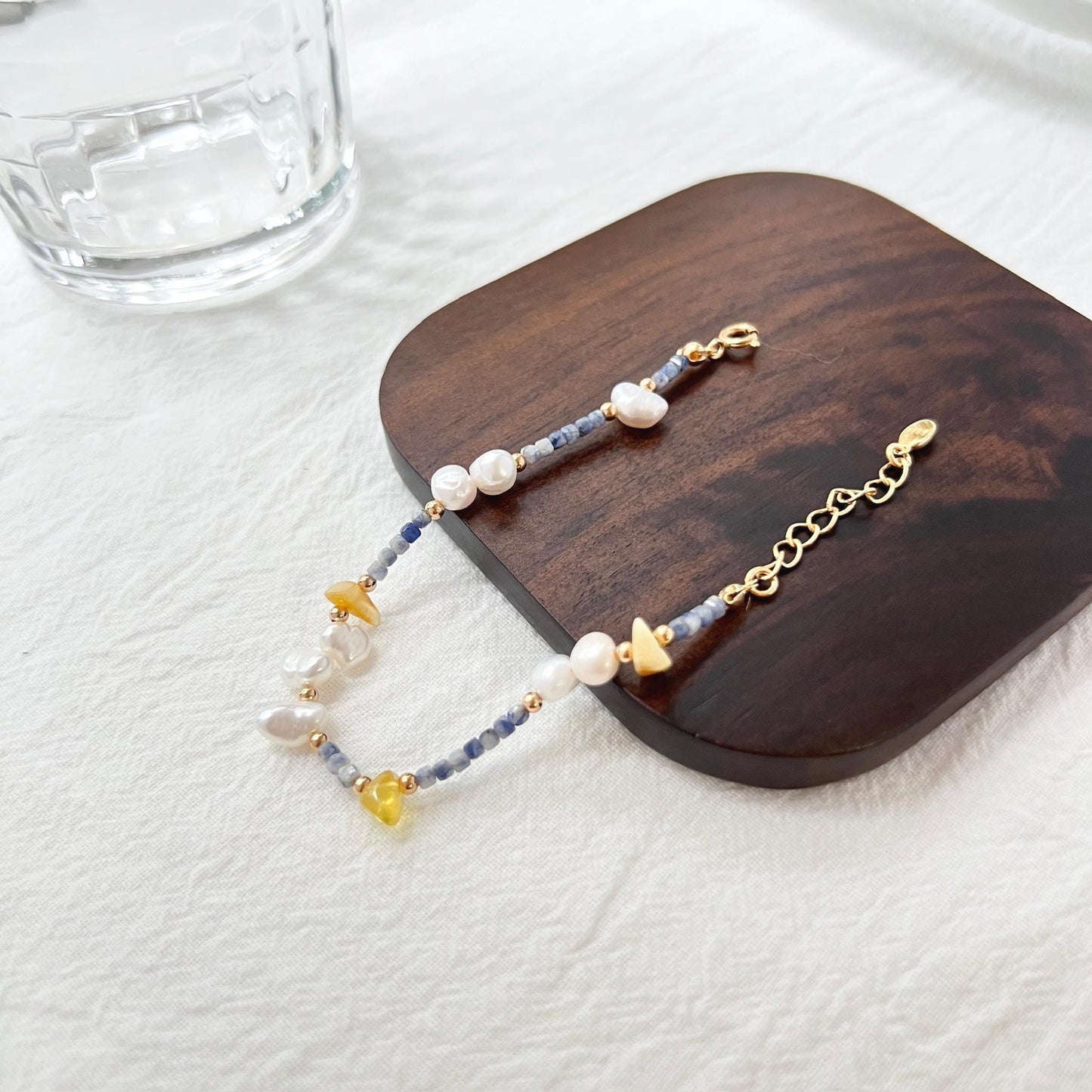 18K Gold Baroque Pearl Lapis Lazuli Beeswax Beaded Bracelet,Colorful Minimalist Dainty Everyday Bracelet,Wedding Gift,Birthday Gift For Her