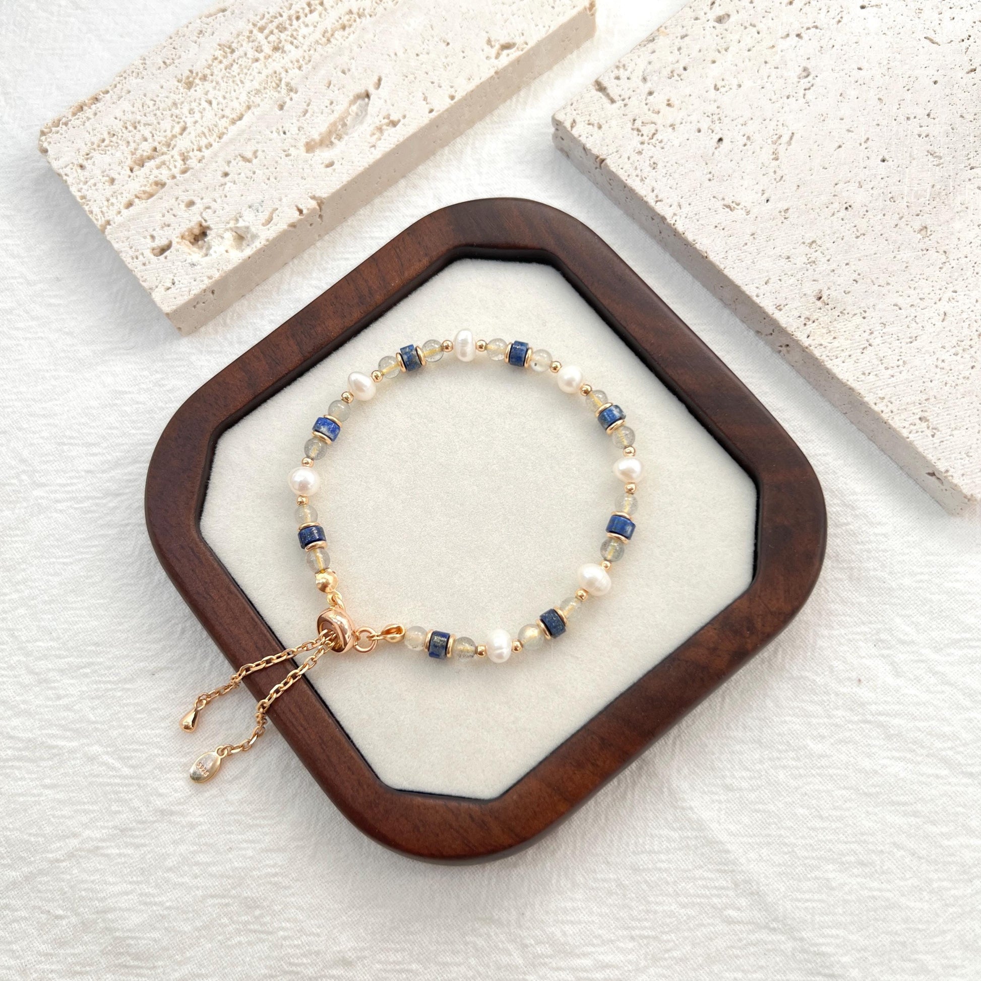 Dainty Baroque Pearl Lapis Lazuli Moonstone Beaded Bracelet,Minimalist Everyday Natural Gemstone Bead Bracelet,Birthday Gifts For Her