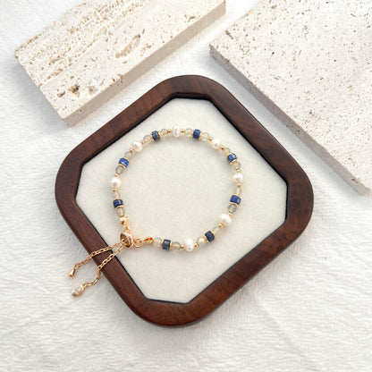 Dainty Baroque Pearl Lapis Lazuli Moonstone Beaded Bracelet,Minimalist Everyday Natural Gemstone Bead Bracelet,Birthday Gifts For Her