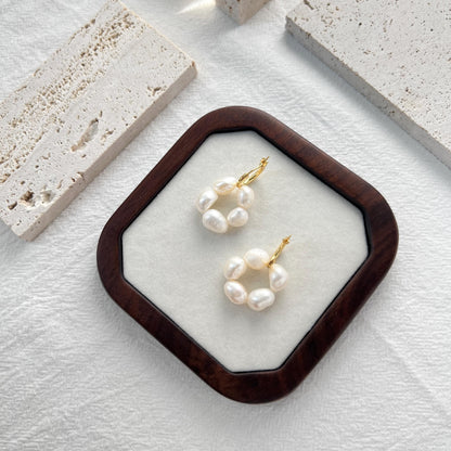 Freshwater Pearl Flower Hoop Earrings,Dainty Baroque Pearl Bead Huggie Earrings,Minimalist Drop Dangle Earrings,Wedding Jewelry,Gift For Her