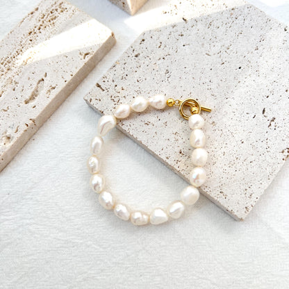 Freshwater Baroque Pearl Beaded Bracelet,Minimalist Dainty Toggle Bracelet,Wedding Bridal Jewelry,Bridesmaid Gift,Birthday Gift For Her