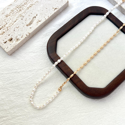 Dainty Baroque Pearl Gold Beads Two Tone Choker Necklace,Minimalist Wedding Bridal Jewelry,Bridesmaid Gift,Birthday Christmas Gift For Her