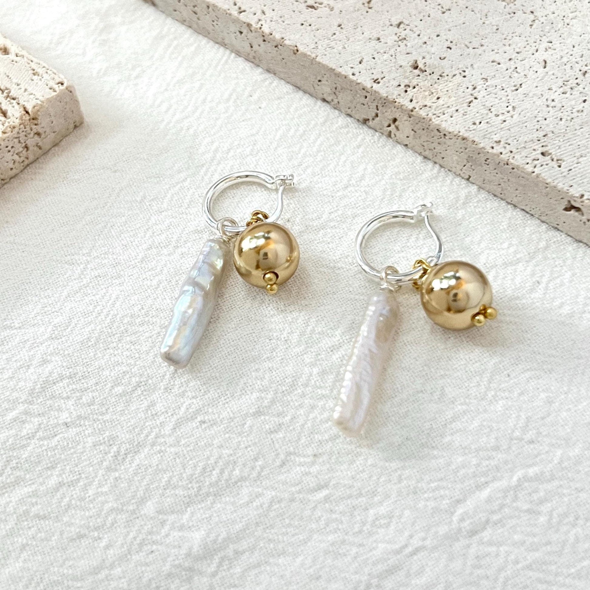 Freshwater Baroque Bar Pearl Dangling Earrings,Minimalist Dangle Hoop Earrings,Dainty Huggie Earrings,Wedding Jewelry,Birthday Gifts For Her