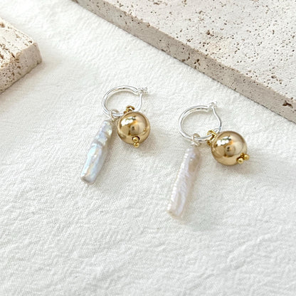 Freshwater Baroque Bar Pearl Dangling Earrings,Minimalist Dangle Hoop Earrings,Dainty Huggie Earrings,Wedding Jewelry,Birthday Gifts For Her