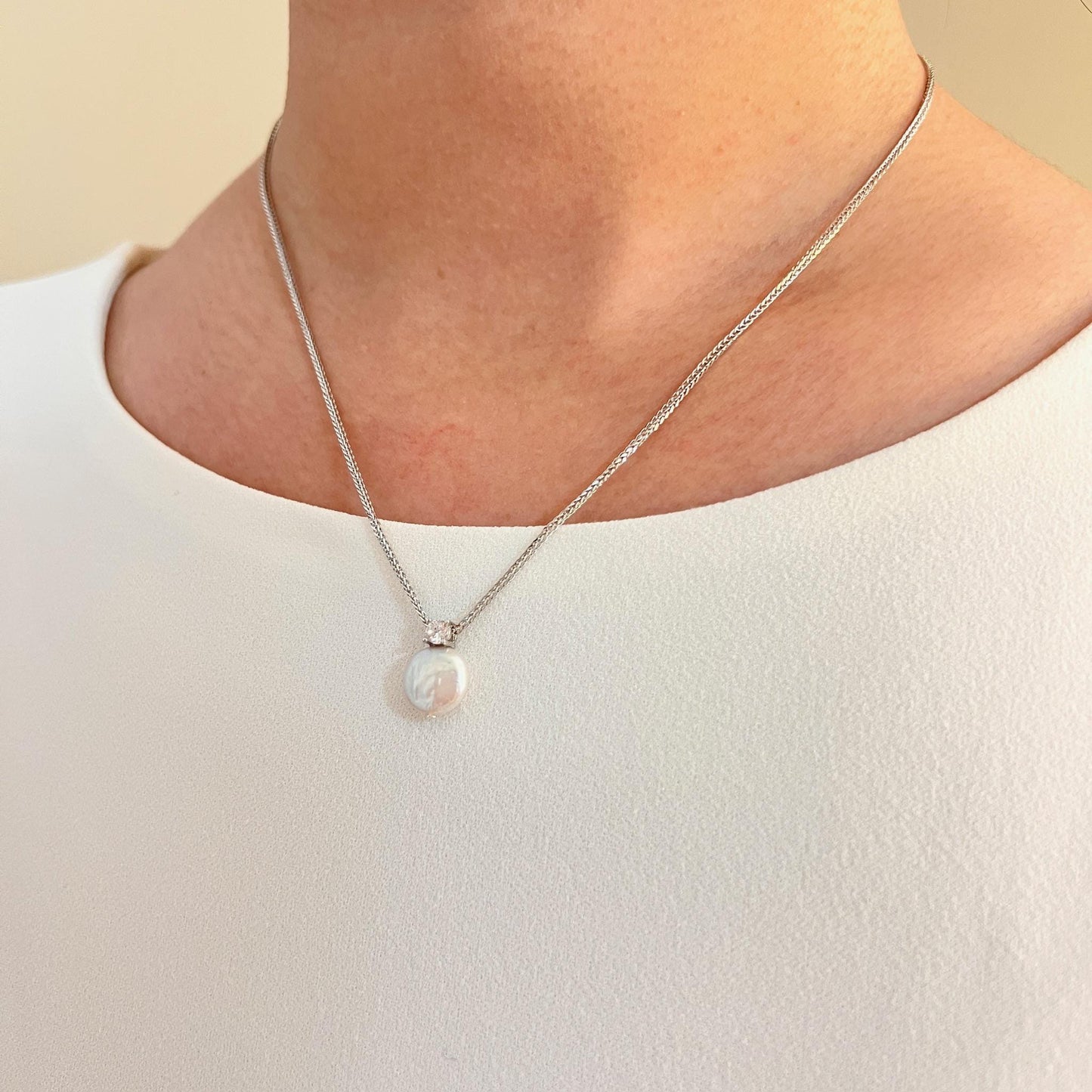 Silver Dainty Baroque Coin Pearl Necklace,CZ Tiny Pearl Necklace,Minimalist Everyday Jewelry,Bridal Necklace,Bridesmaid Gifts,Birthday Gifts