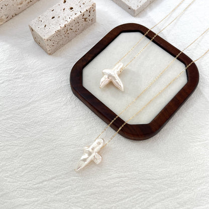 Baroque Pearl Cross Necklace,Minimalist Religious Crossing Jewelry,Dainty Cross Pearl Necklace,Catholic Gift,Birthday Christmas Gift For Her