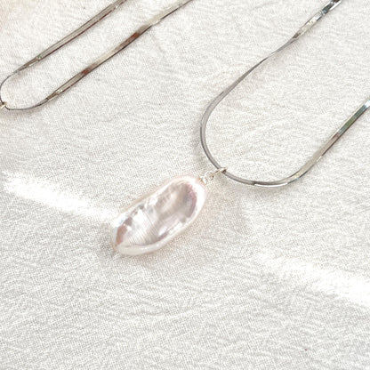 Sterling Silver Herringbone Chain Baroque Pearl Pendant Necklace,Snake Chain,Layering Necklace,Everyday Necklace For Women,Birthday Gifts