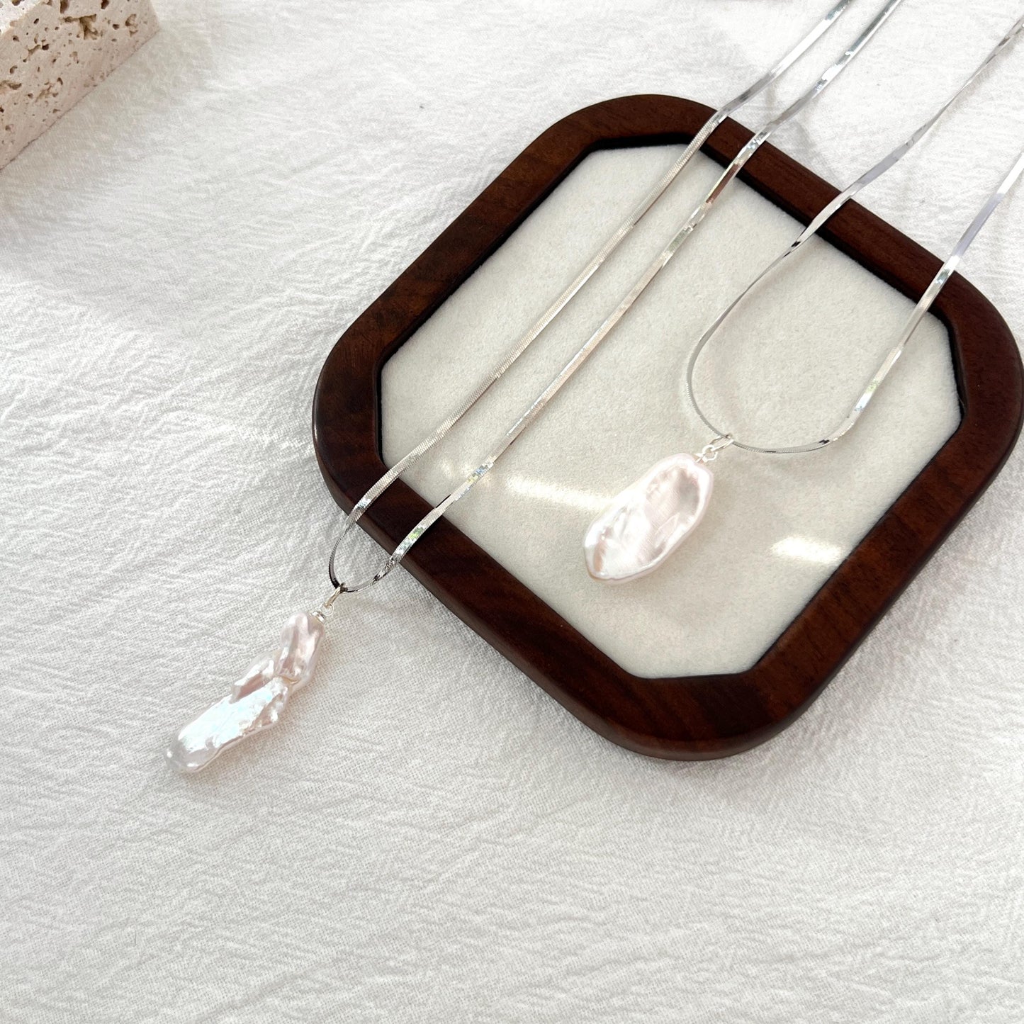 Sterling Silver Herringbone Chain Baroque Pearl Pendant Necklace,Snake Chain,Layering Necklace,Everyday Necklace For Women,Birthday Gifts