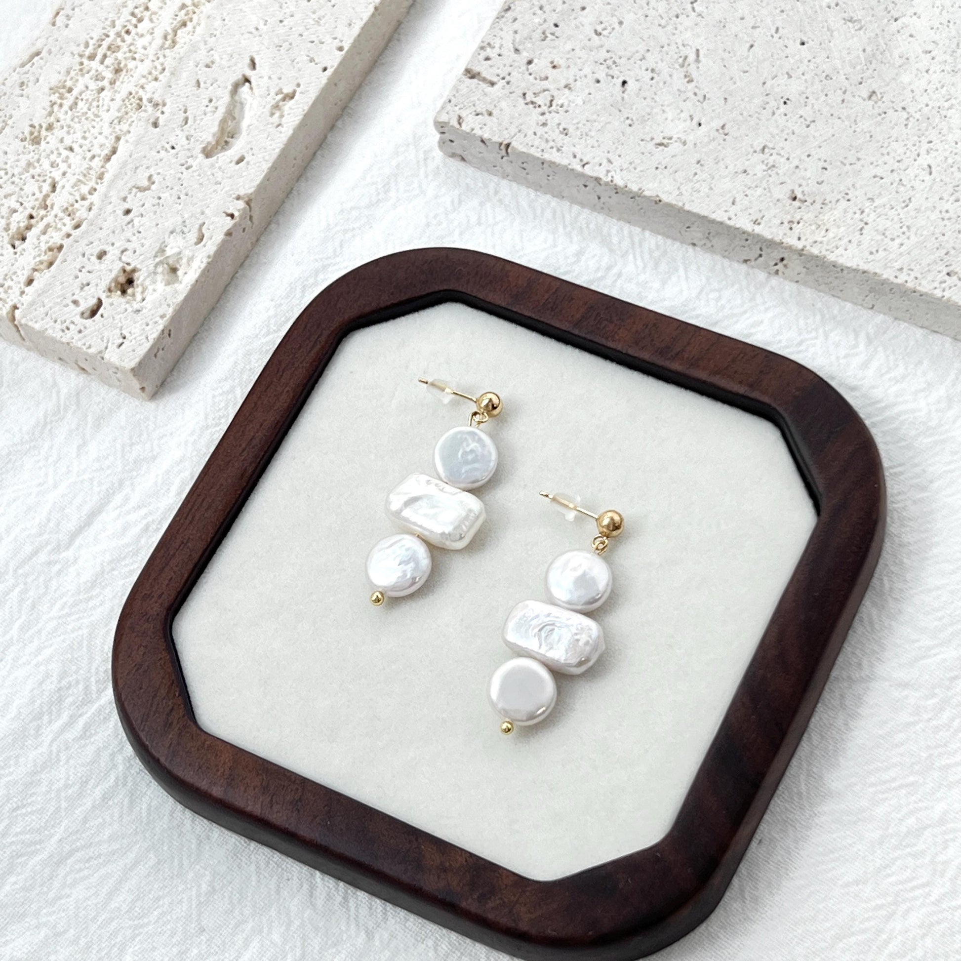 Dainty Freshwater Baroque Pearl Dangling Earrings,Minimalist Coin Bar Pearl Dangle Earrings,Everyday Modern Drop Earrings,Gift For Women