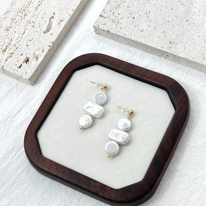 Dainty Freshwater Baroque Pearl Dangling Earrings,Minimalist Coin Bar Pearl Dangle Earrings,Everyday Modern Drop Earrings,Gift For Women