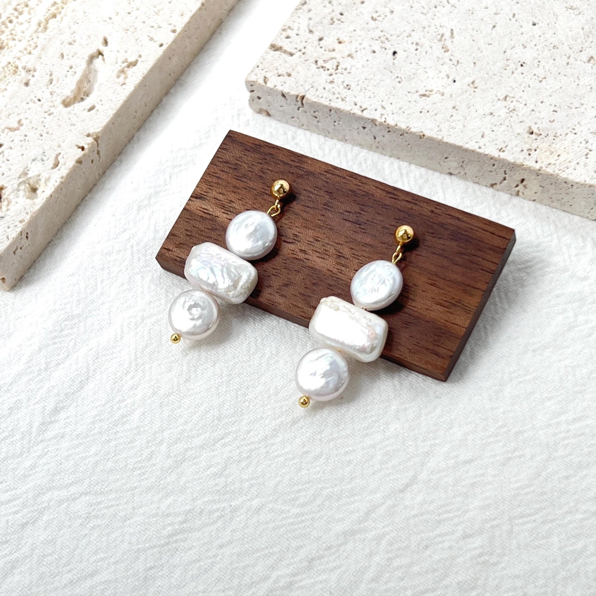 Dainty Freshwater Baroque Pearl Dangling Earrings,Minimalist Coin Bar Pearl Dangle Earrings,Everyday Modern Drop Earrings,Gift For Women