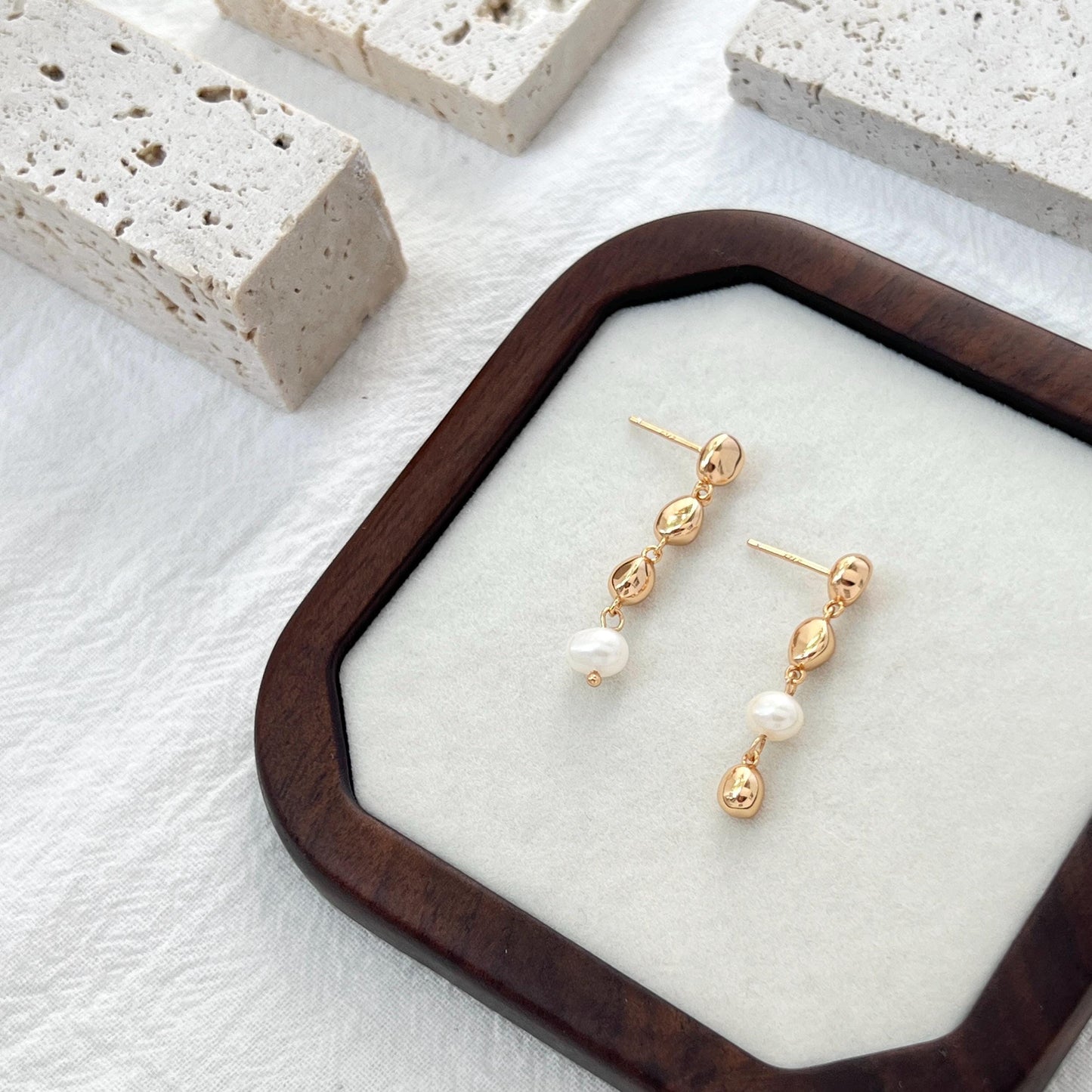 18K Gold Freshwater Pearl Beads Dangling Earrings,Dainty Teardrop Earrings,Minimalist Daily Earrings,Wedding Jewelry,Birthday Gifts For Her