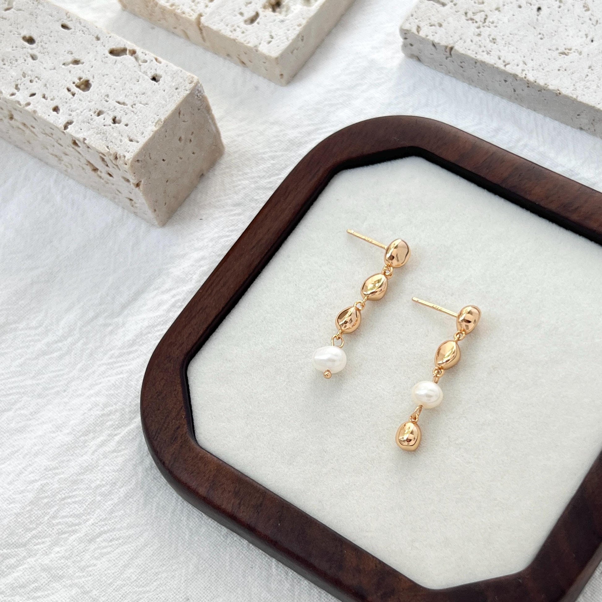 18K Gold Freshwater Pearl Beads Dangling Earrings,Dainty Teardrop Earrings,Minimalist Daily Earrings,Wedding Jewelry,Birthday Gifts For Her