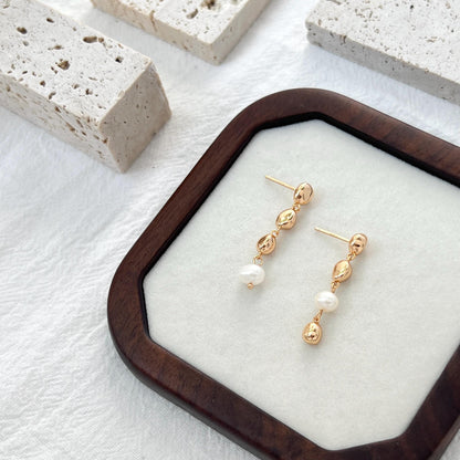 18K Gold Freshwater Pearl Beads Dangling Earrings,Dainty Teardrop Earrings,Minimalist Daily Earrings,Wedding Jewelry,Birthday Gifts For Her