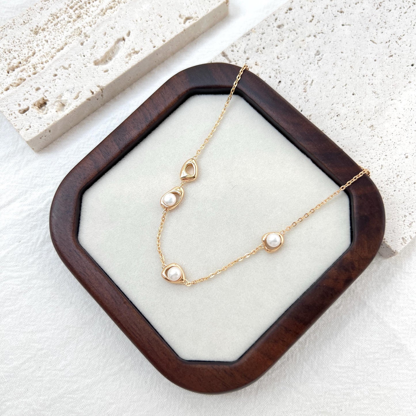 18K Vintage Gold Dainty Pearl Modern Design Necklace,Minimalist Gold Chain Everyday Jewelry,Bridesmaid Gift,Birthday Christmas Gift For Her