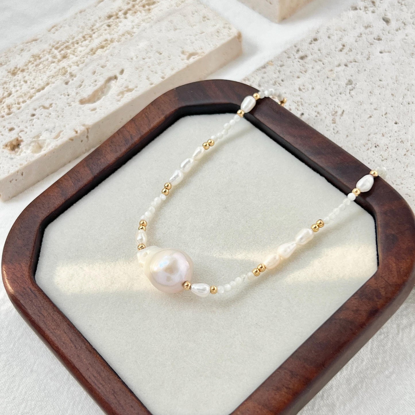 18K Vintage Gold Baroque Pearl Choker Necklace,Minimalist Wedding Bridal Jewelry,Dainty Pearl Beaded Necklace,Bridesmaid Gift,Birthday Gift