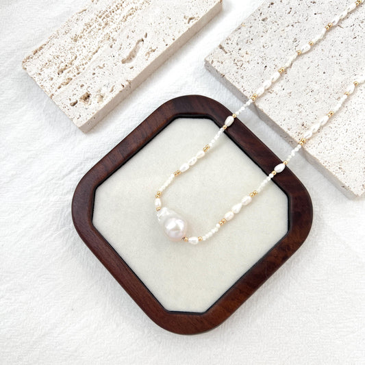 18K Vintage Gold Baroque Pearl Choker Necklace,Minimalist Wedding Bridal Jewelry,Dainty Pearl Beaded Necklace,Bridesmaid Gift,Birthday Gift
