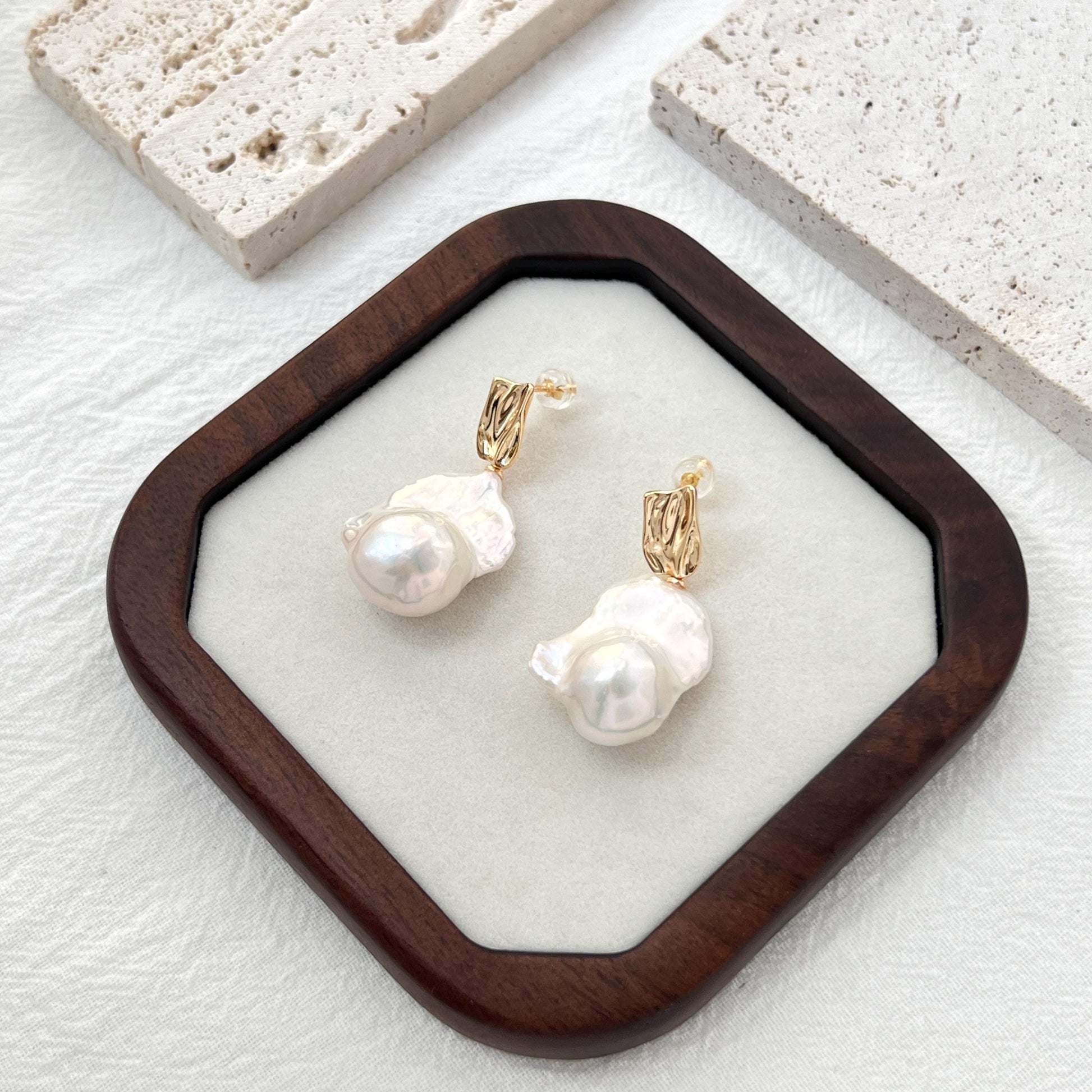 18K Gold Large Baroque Pearl Drop Earrings,Chunky High Luster Pearl Dangling Statement Earrings,Wedding Bridal Jewelry,Birthday Gift For Her