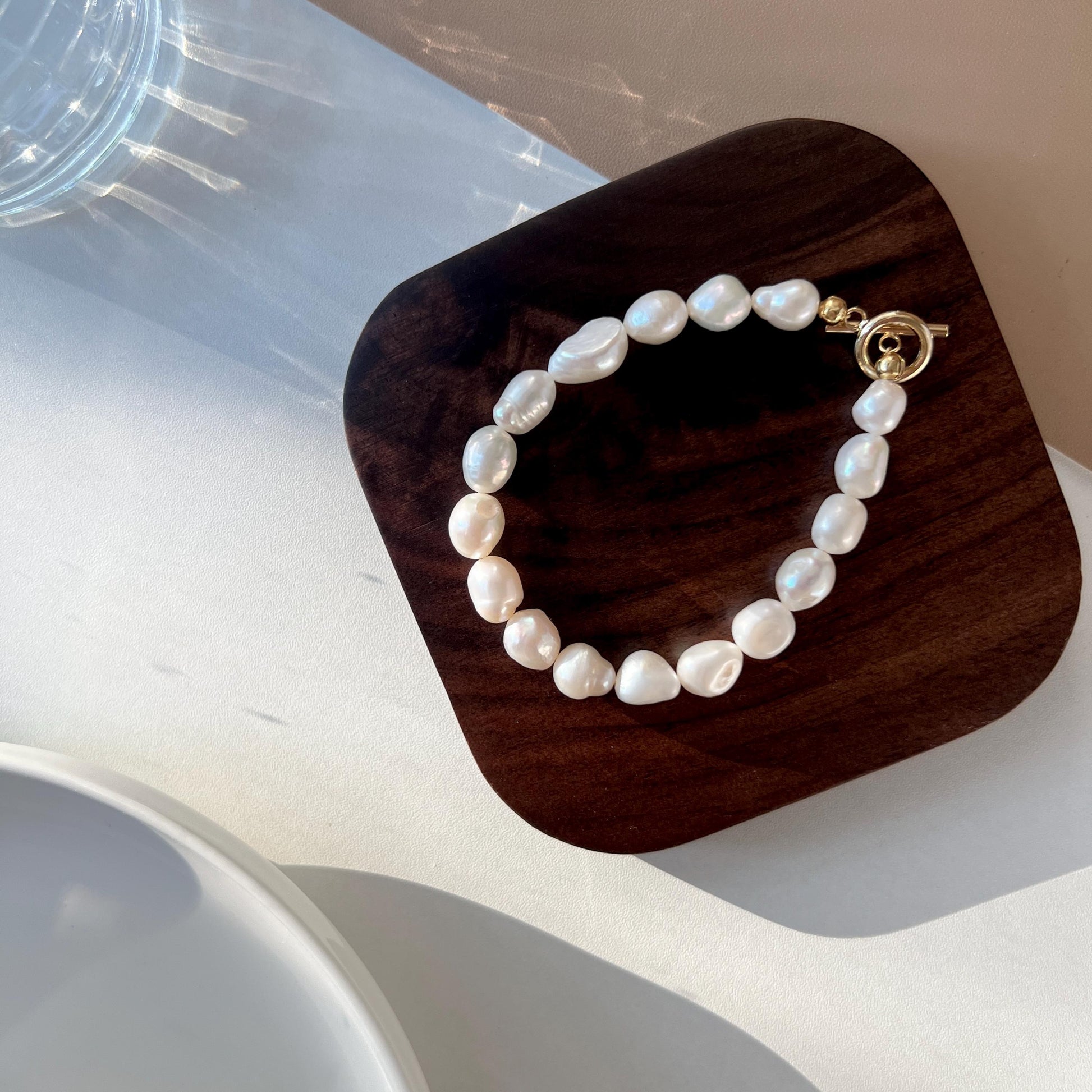 Freshwater Baroque Pearl Beaded Bracelet,Minimalist Dainty Toggle Bracelet,Wedding Bridal Jewelry,Bridesmaid Gift,Birthday Gift For Her