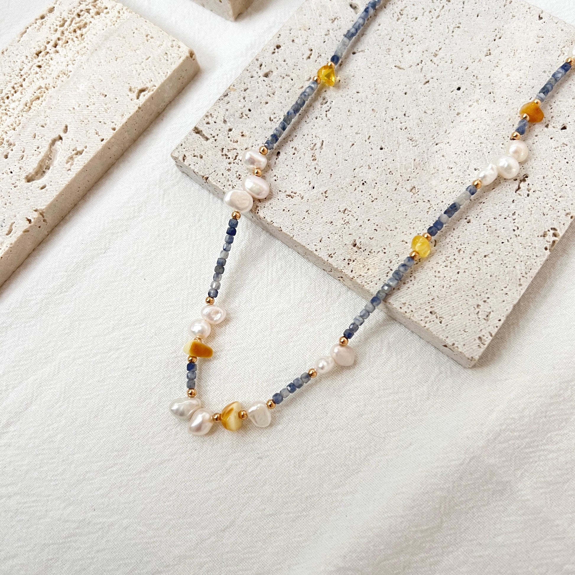 Colorful Dainty Baroque Pearl Lapis Lazuli Beeswax Beaded Choker Necklace,Minimalist Everyday Gemstone Necklace,Wedding Gifts,Birthday Gifts