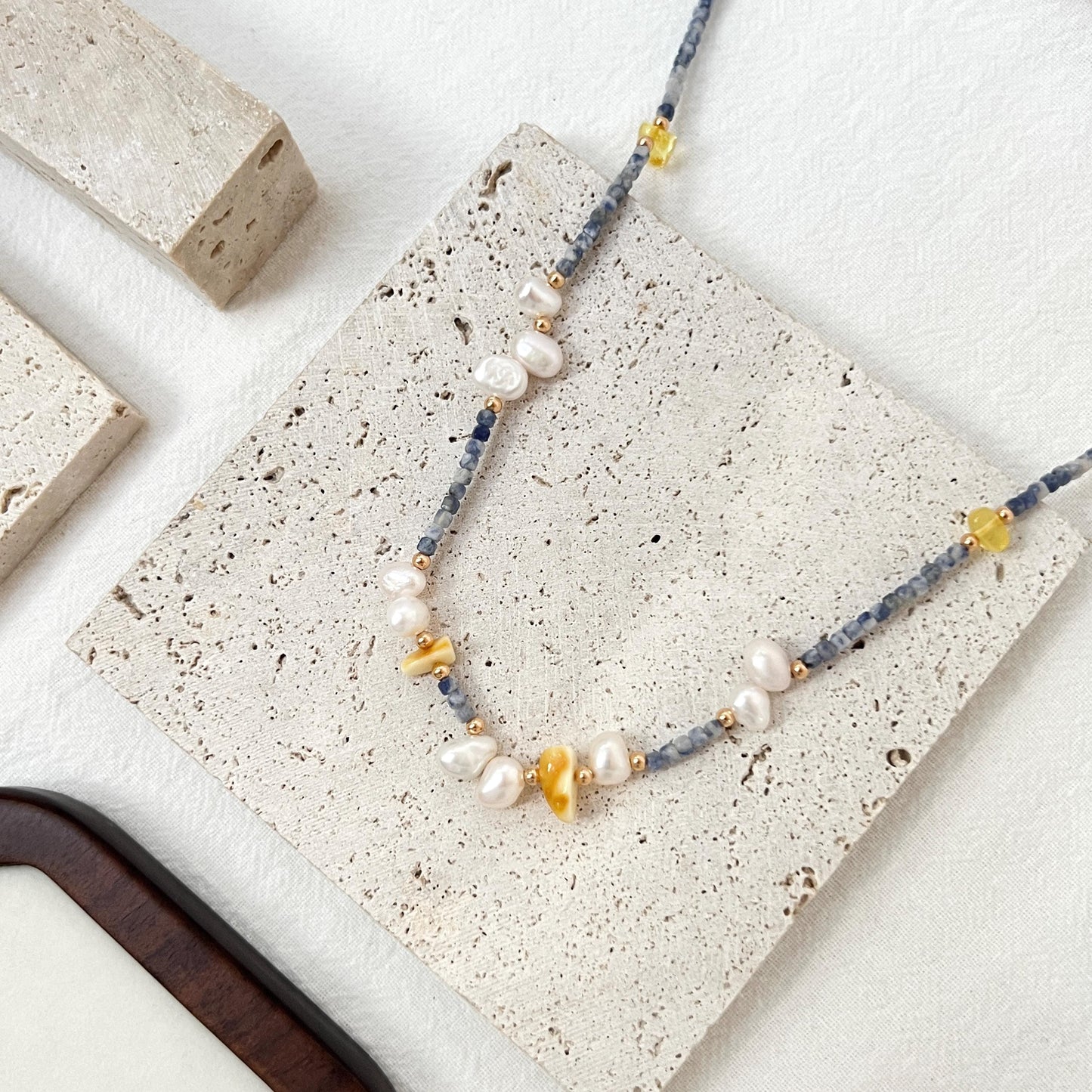 Colorful Dainty Baroque Pearl Lapis Lazuli Beeswax Beaded Choker Necklace,Minimalist Everyday Gemstone Necklace,Wedding Gifts,Birthday Gifts