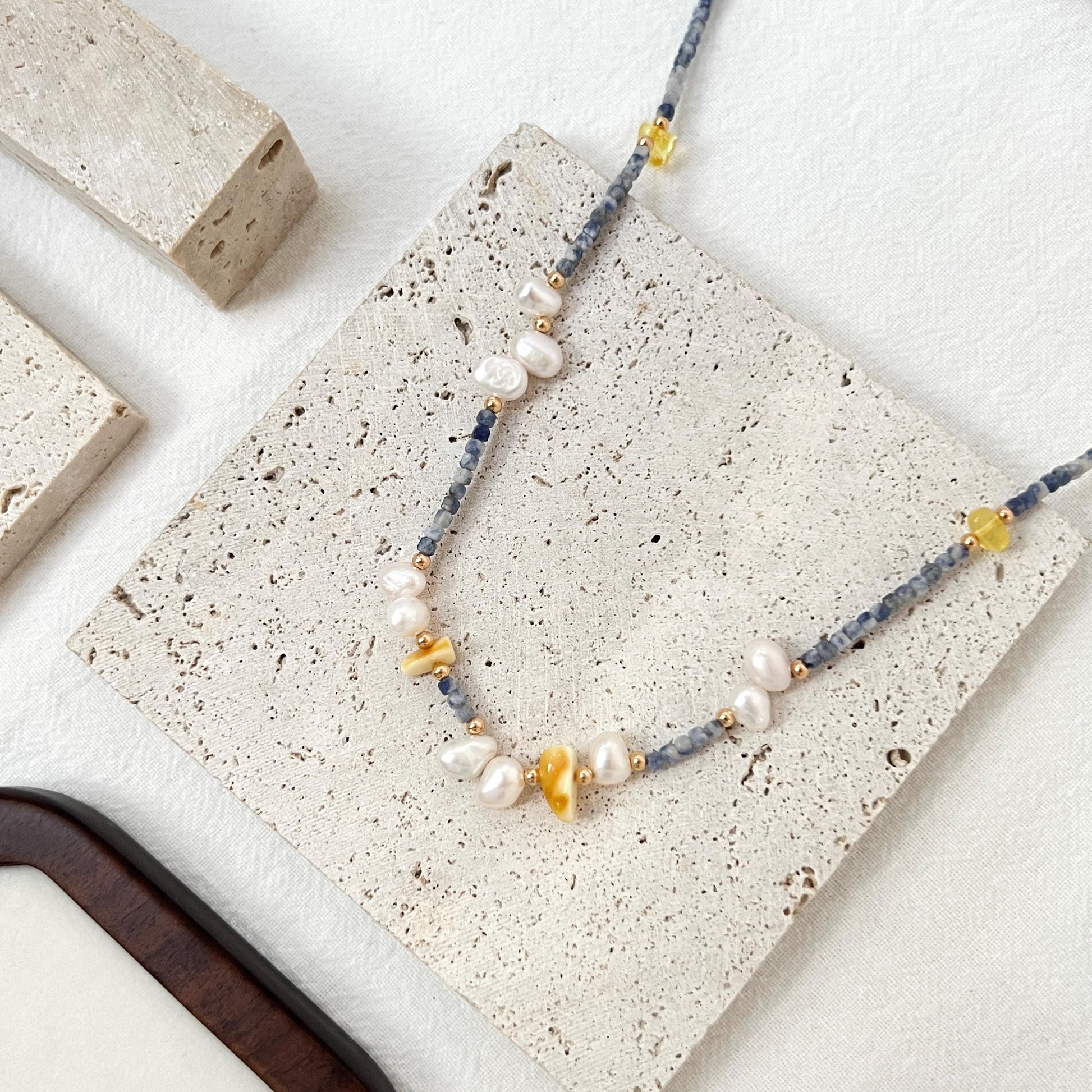 Colorful Dainty Baroque Pearl Lapis Lazuli Beeswax Beaded Choker Necklace,Minimalist Everyday Gemstone Necklace,Wedding Gifts,Birthday Gifts