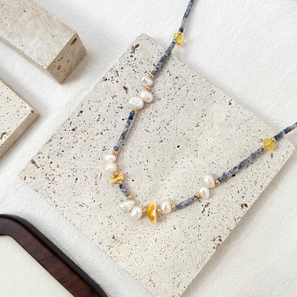 Colorful Dainty Baroque Pearl Lapis Lazuli Beeswax Beaded Choker Necklace,Minimalist Everyday Gemstone Necklace,Wedding Gifts,Birthday Gifts