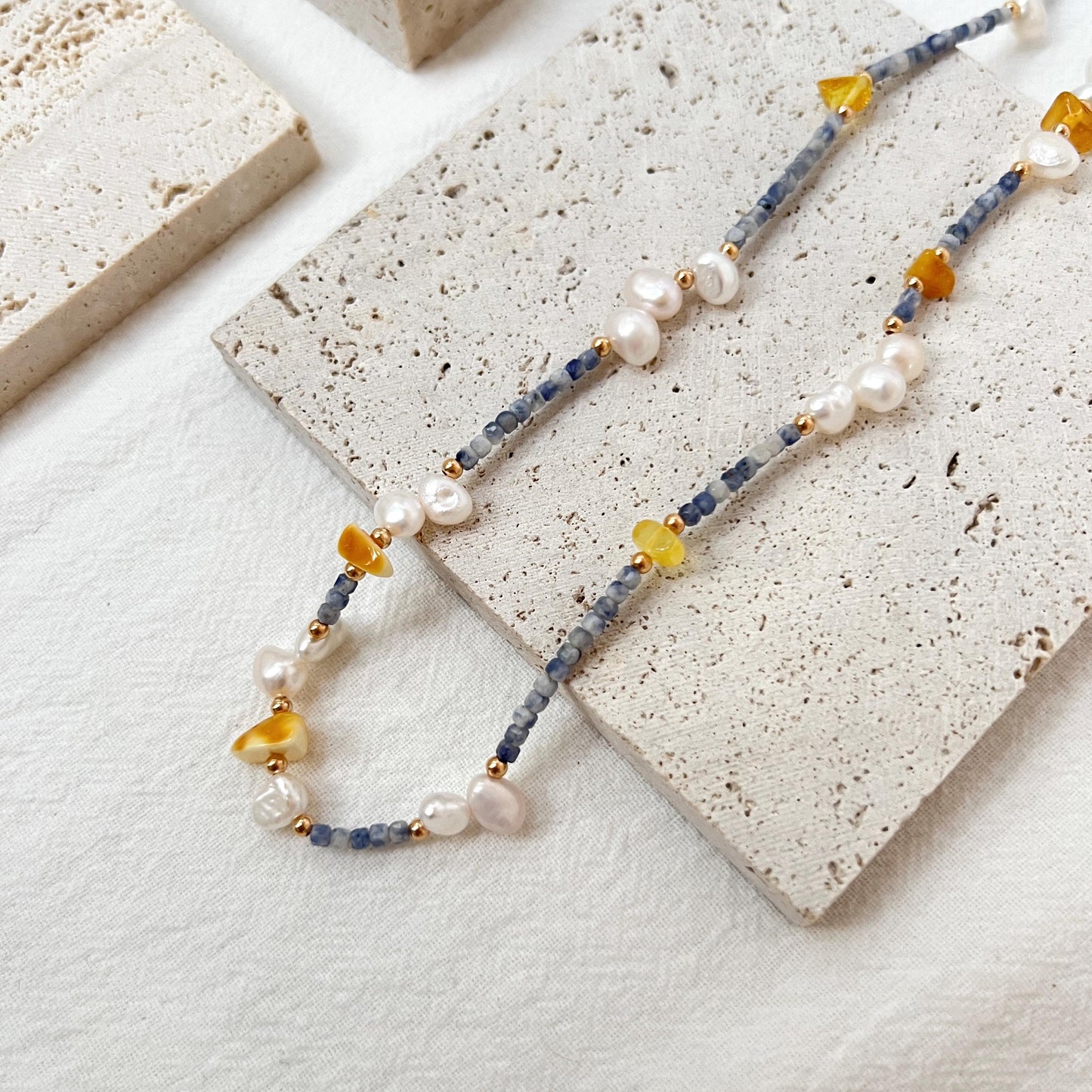 Colorful Dainty Baroque Pearl Lapis Lazuli Beeswax Beaded Choker Necklace,Minimalist Everyday Gemstone Necklace,Wedding Gifts,Birthday Gifts