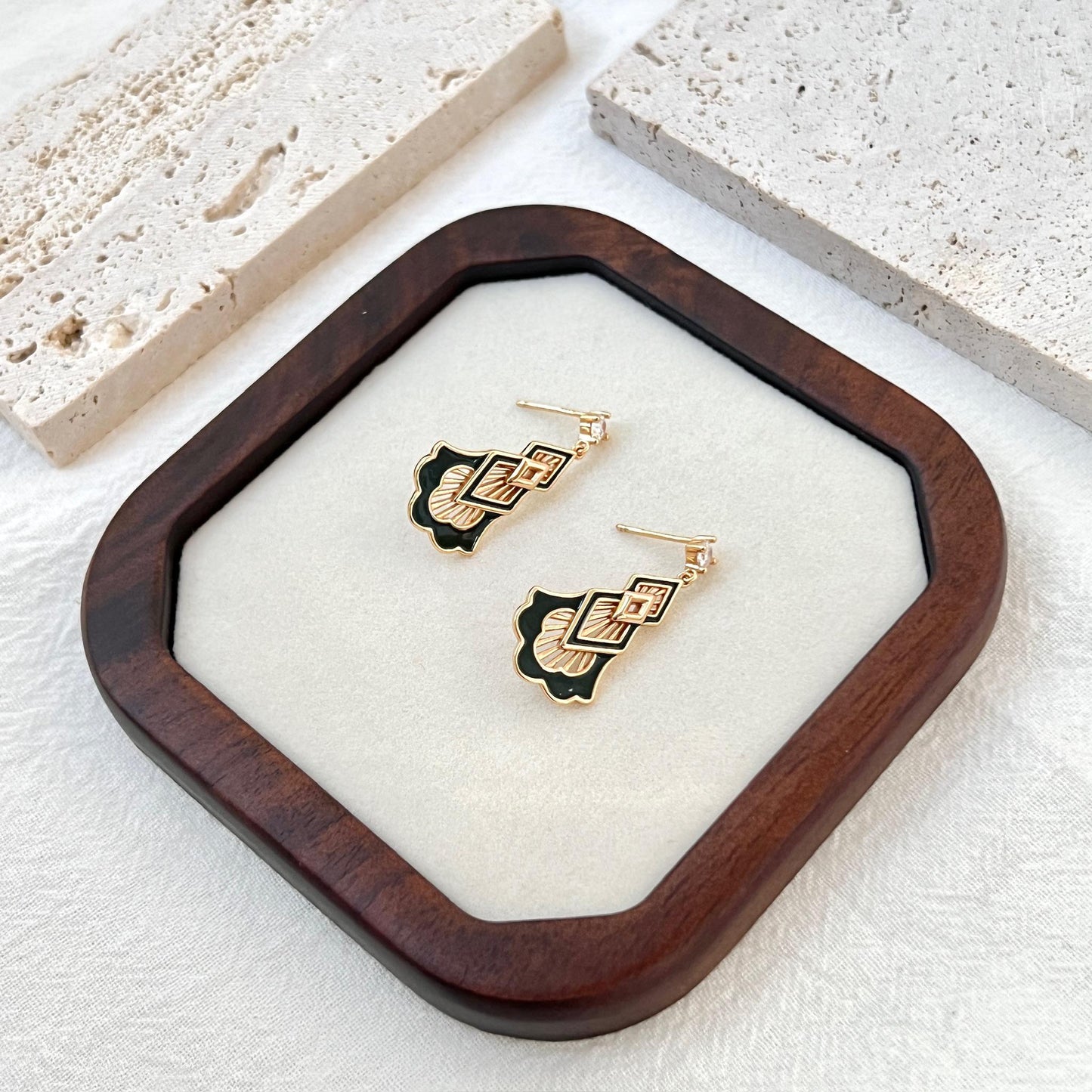 18K Vintage Gold Dainty Green Enamel Tree Dangling Earrings,Minimalist Gold Forest Drop Earrings,Christmas Earrings,Birthday Gifts For Her